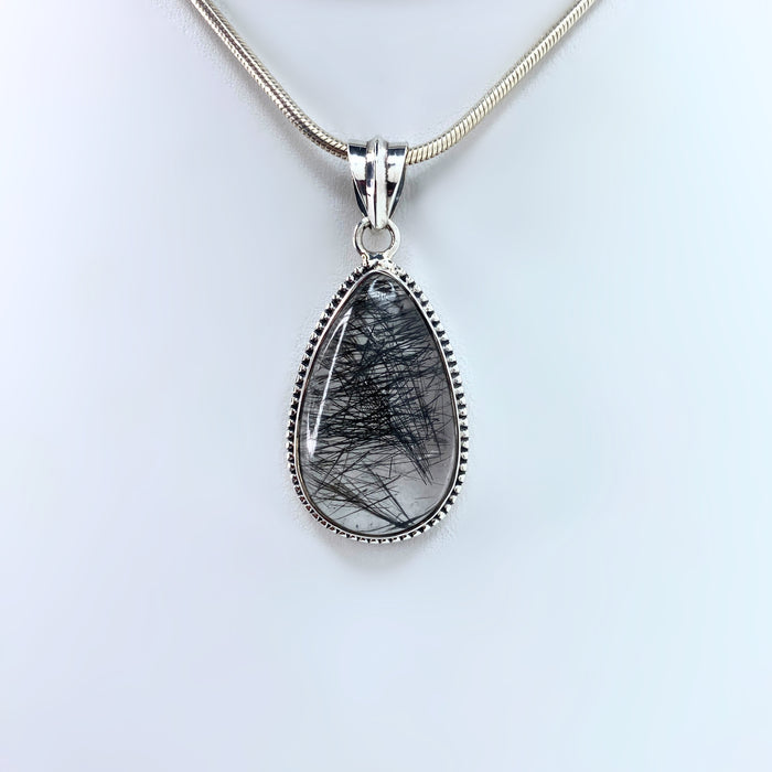 Black Rutilated Quartz Sterling Silver Pendant