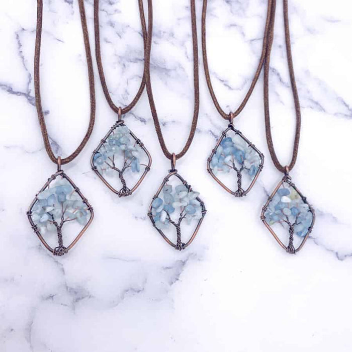 Aquamarine Tree Of Life Necklace