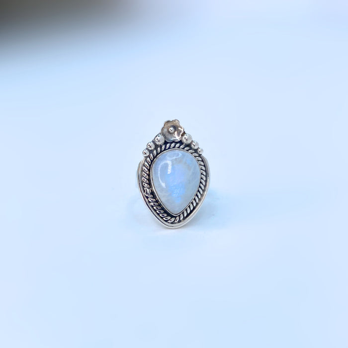 Moonstone Rose Ring Sterling Silver