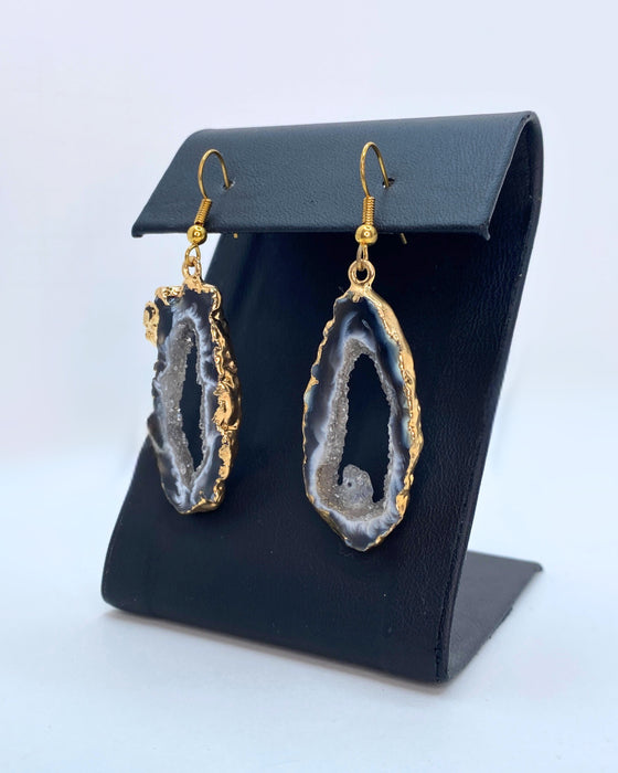 Oval Agate Geode Gold Earrings