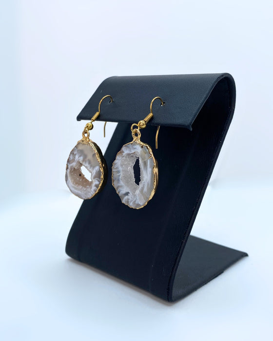 Round Agate Geode Gold Earrings