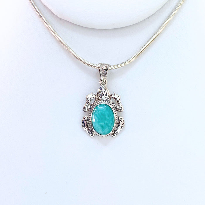 Amazonite Frog Sterling Silver Pendant