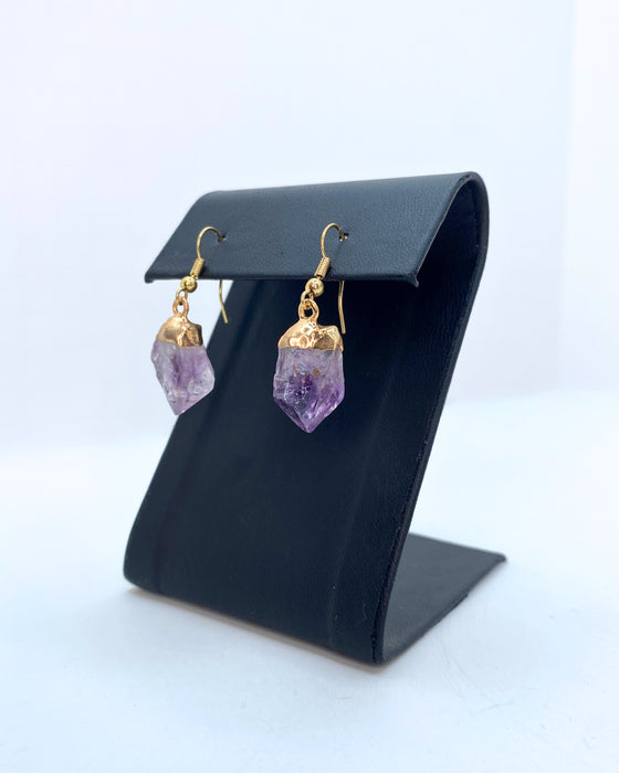 Amethyst Point Gold Earrings