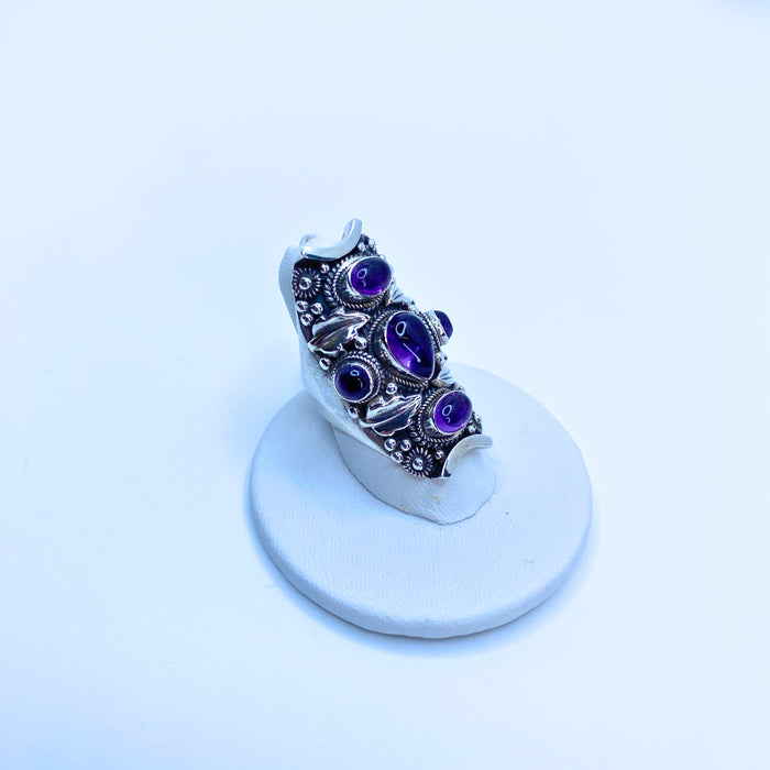 Amethyst Sterling Silver Leaf Ring