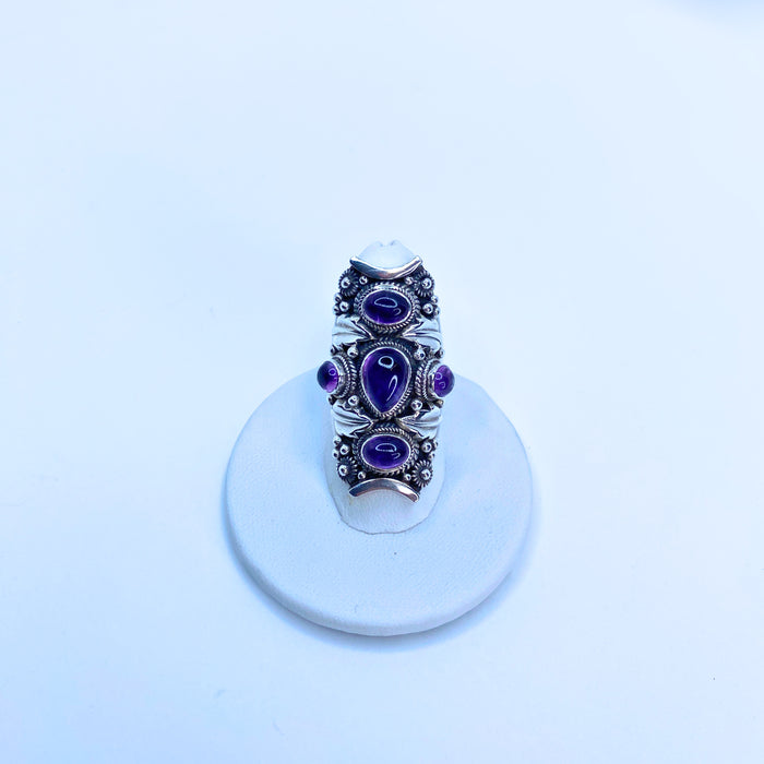 Amethyst Sterling Silver Leaf Ring