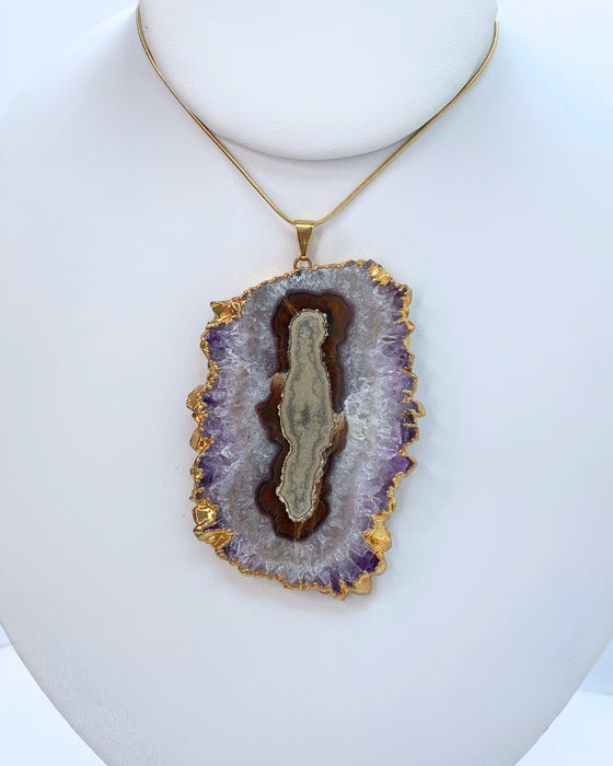 Purple & Red Stalactite Gold Pendant