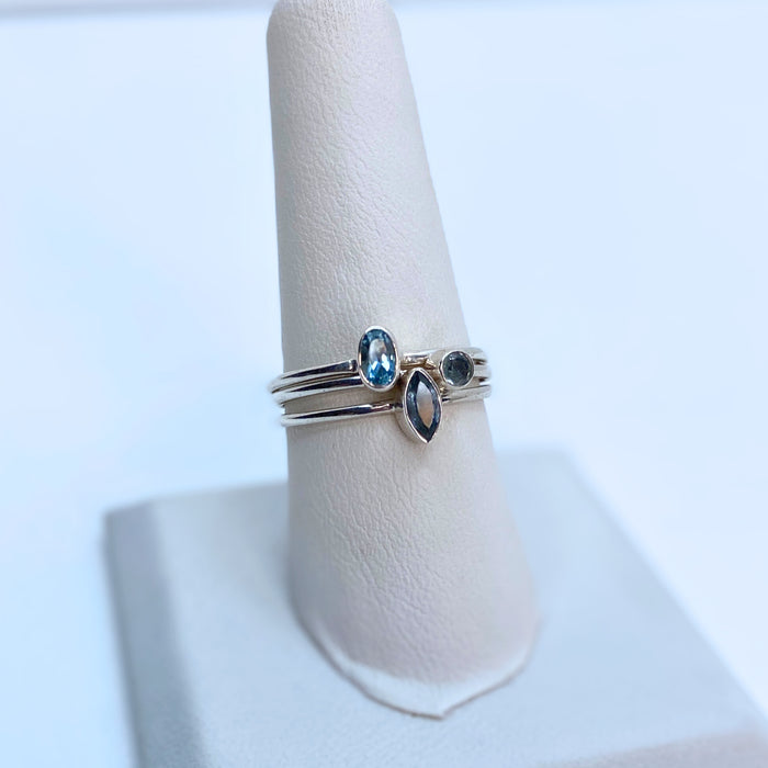 Aquamarine Ring Stack Sterling Silver