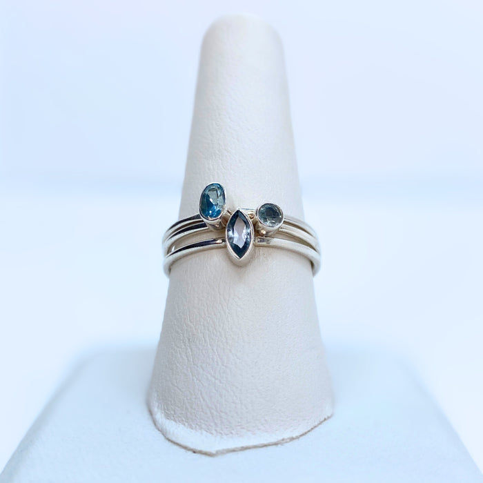 Aquamarine Ring Stack Sterling Silver