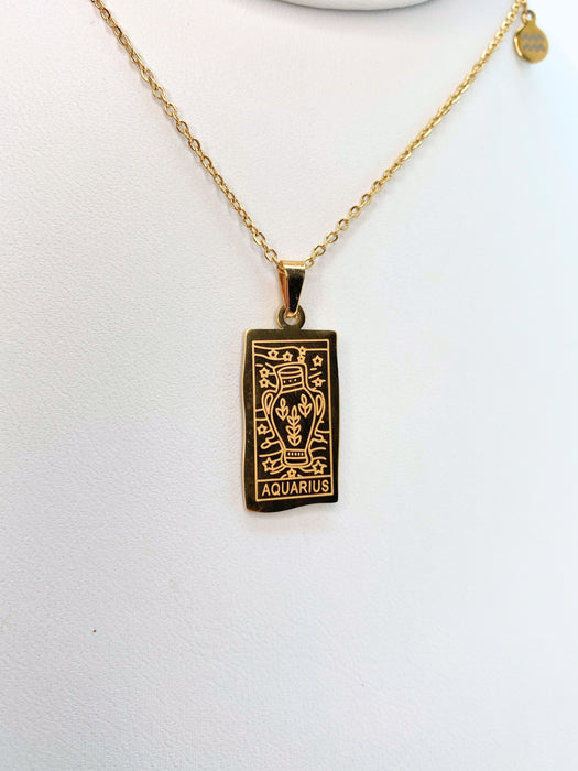 Aquarius Zodiac Card Gold Necklace