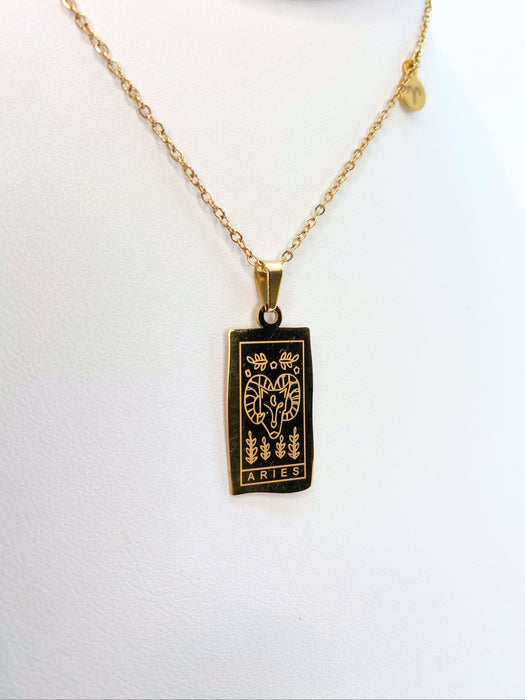 Aries Zodiac Card Gold Necklace