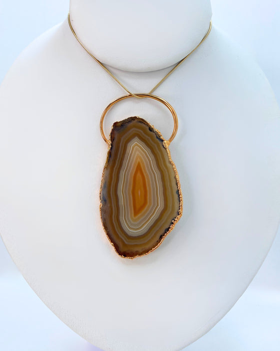 Orange & White Agate Gold Pendant