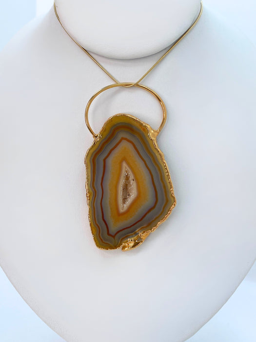 Orange & Red Agate Gold Pendant