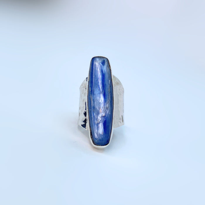 Kyanite Hammered Ring Sterling Silver