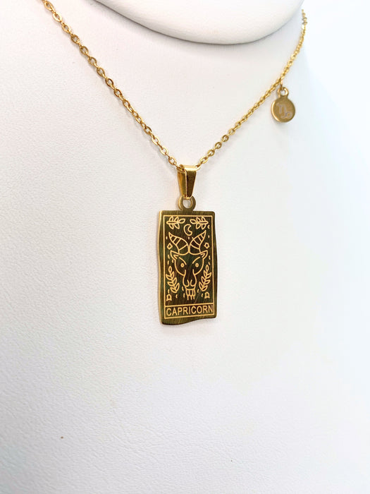 Capricorn Zodiac Card Gold Necklace