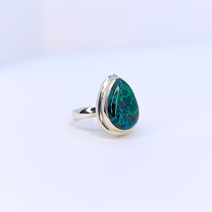 Chrysocolla Teardrop Sterling Silver Ring