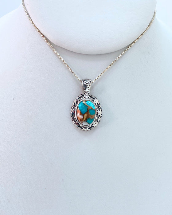 Turquoise Matrix Detailed Sterling Silver Pendant