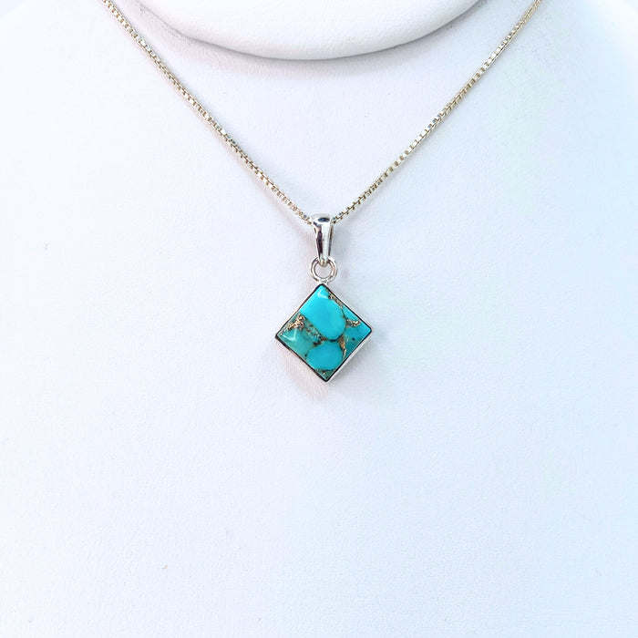 Turquoise Diamond Sterling Silver Pendant