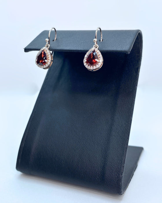 Garnet Earrings Sterling Silver