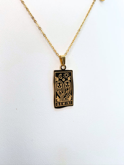 Gemini Zodiac Card Gold Necklace