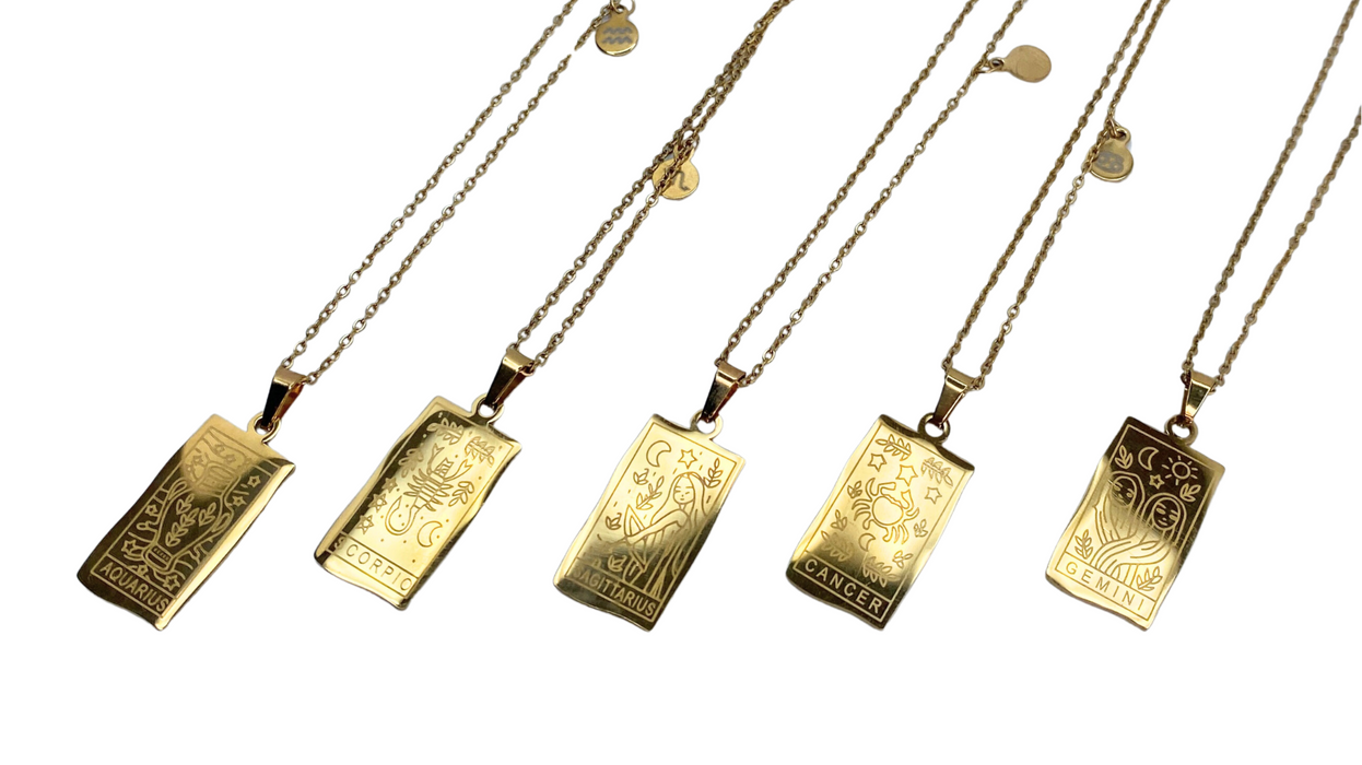 Aquarius Zodiac Card Gold Necklace