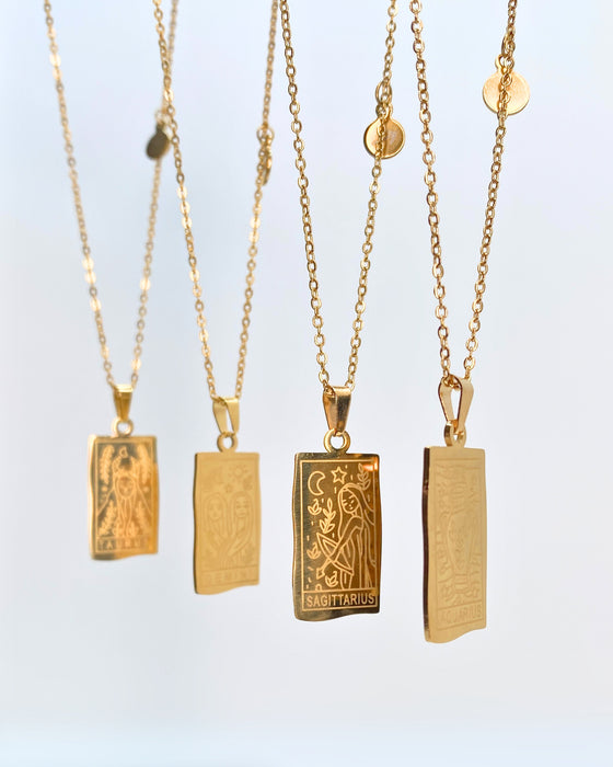 Sagittarius Zodiac Card Gold Necklace