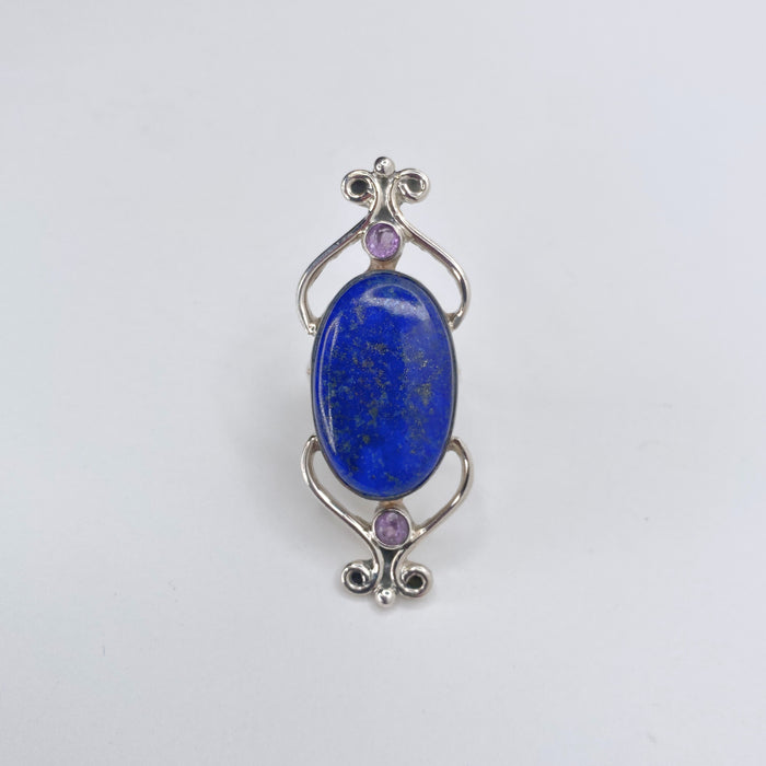 Lapis Lazuli and Amethyst Sterling Silver Ring