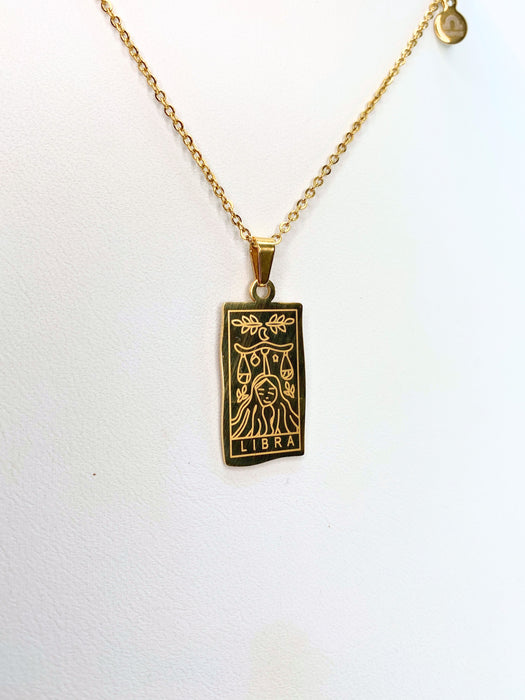 Libra Zodiac Card Gold Necklace