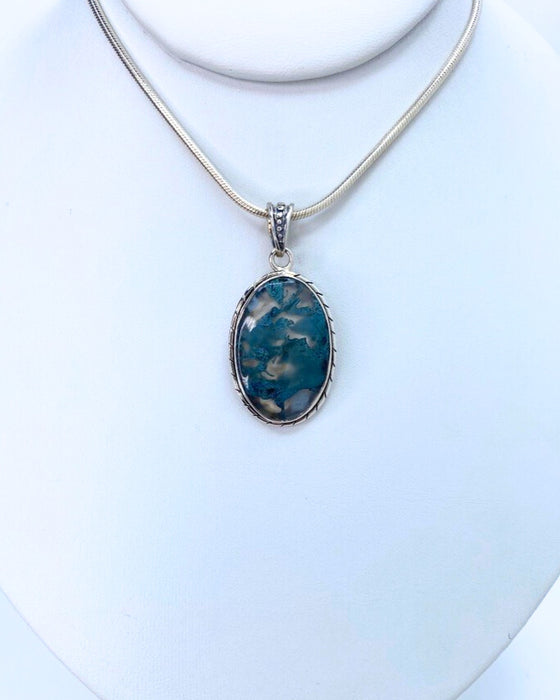 Oval Moss Agate Sterling Silver Pendant