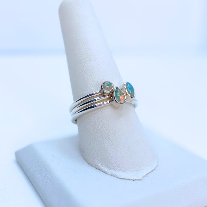 Opal Ring Stack Sterling Silver