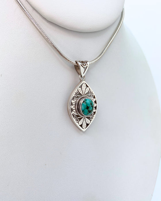 Ornate Turquoise Sterling Silver Pendant