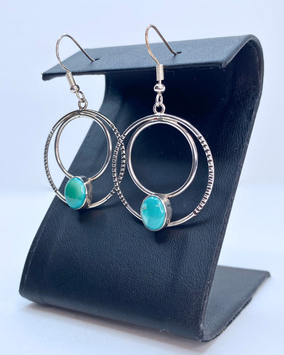 Oval Turquoise Crescent Moon Hoops Sterling Silver