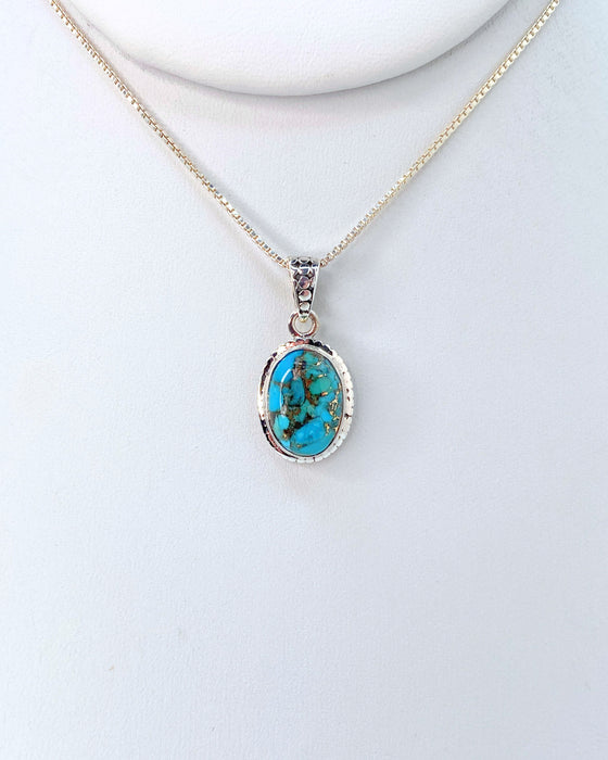 Turquoise Matrix Oval Sterling Silver Pendant