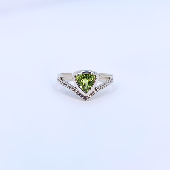 Peridot Shield Sterling Silver Ring