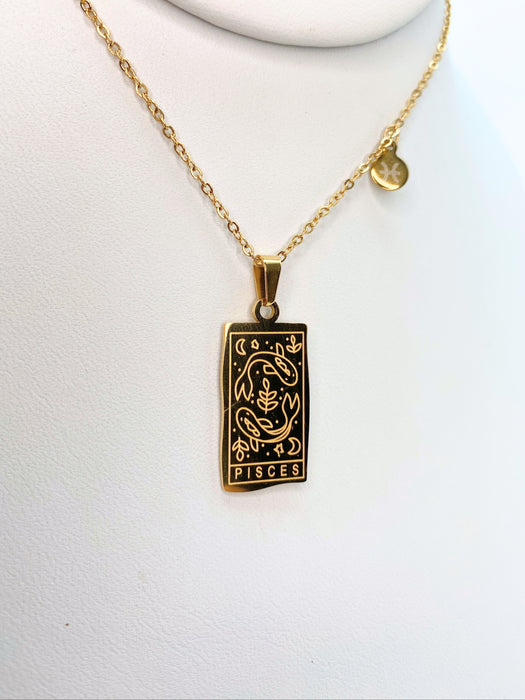 Pisces Zodiac Card Gold Necklace