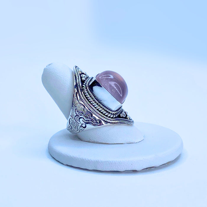 Rose Quartz Sterling Silver Dragon Ring