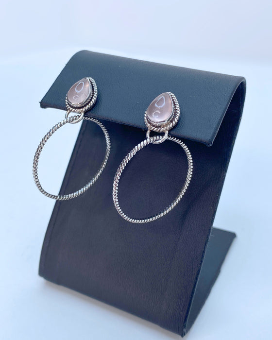 Rose Quartz Hoop Earrings Sterling Silver