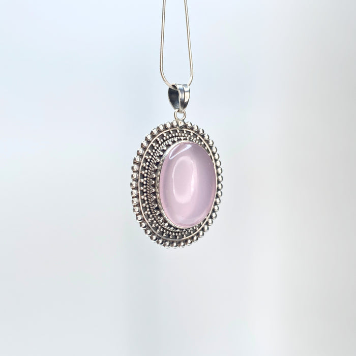 Rose Quartz Oval Sterling Silver Pendant