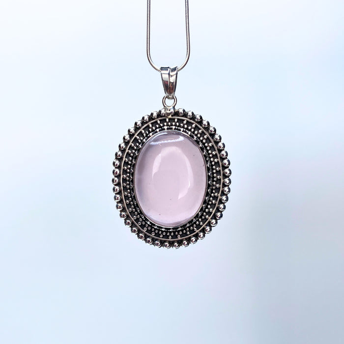 Rose Quartz Oval Sterling Silver Pendant