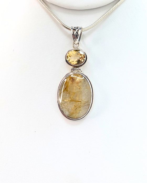 Rutilated Quartz & Citrine Pendant Sterling Silver