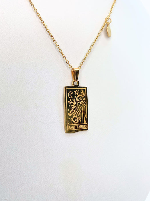 Sagittarius Zodiac Card Gold Necklace