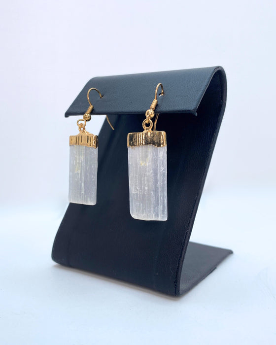 Raw Selenite Gold Earrings