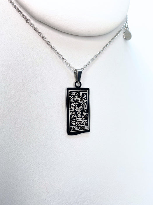 Aquarius Zodiac Card Silver Necklace