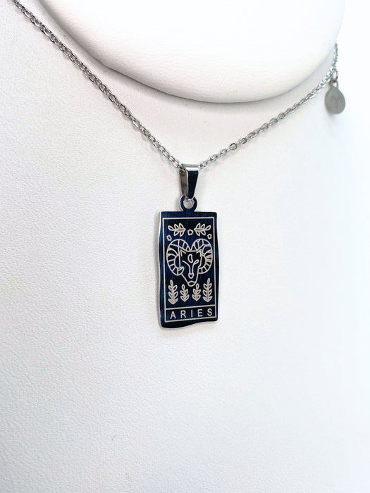 Aries Zodiac Card Silver Necklace