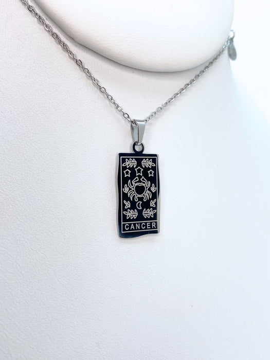 Cancer Zodiac Card Silver Necklace