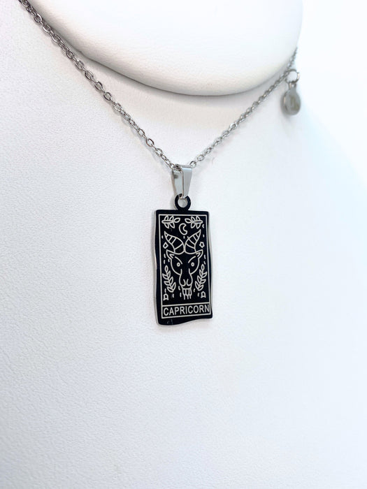 Capricorn Zodiac Card Silver Necklace