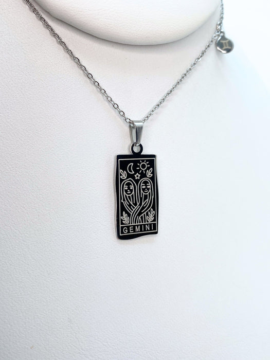 Gemini Zodiac Card Silver Necklace