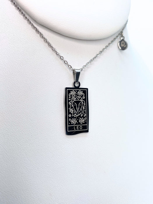 Leo Zodiac Card Silver Necklace