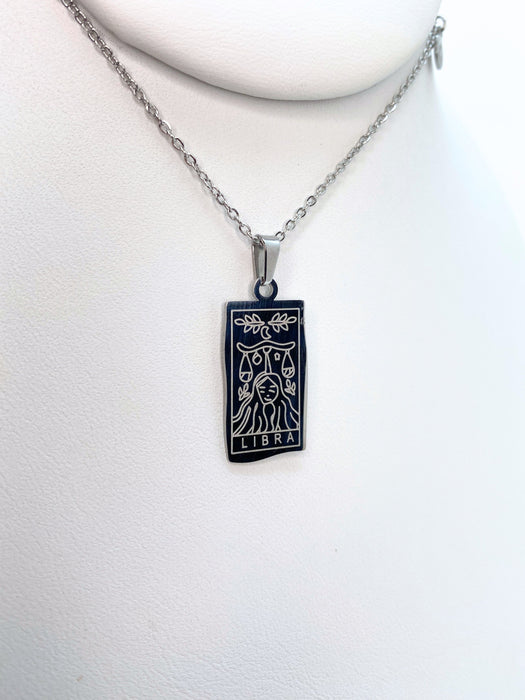 Libra Zodiac Card Silver Necklace