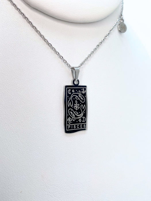 Pisces Zodiac Card Silver Necklace