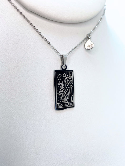 Sagittarius Zodiac Card Silver Necklace